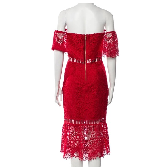 SAYLOR red lace off the shoulder midi dress, size M - Picture 2 of 9